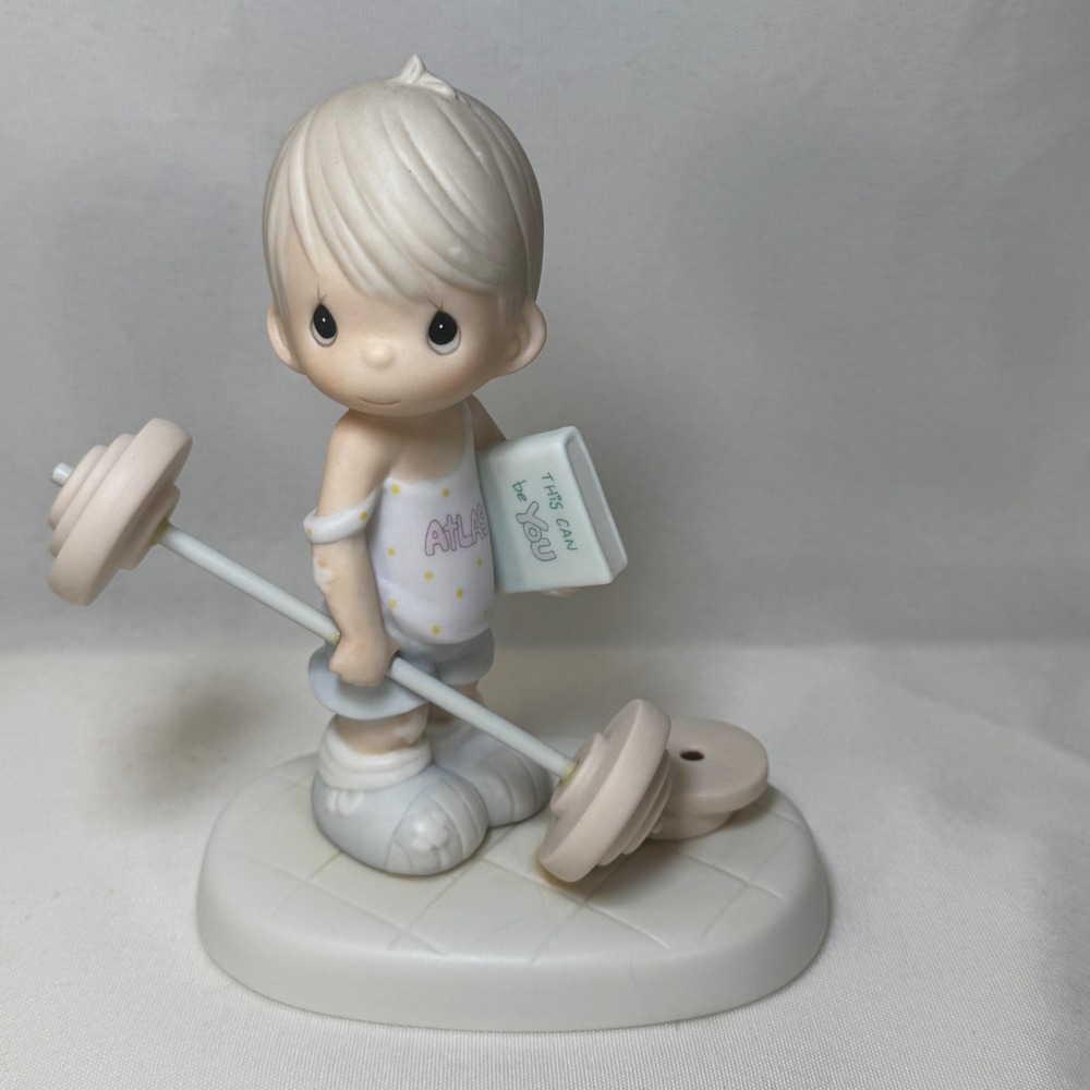 Precious Moments Believe The Impossible Boy Lifting Weights Figurine 109487 1987